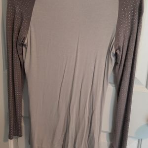 Two tone gray long sleeve top with studded sleeves